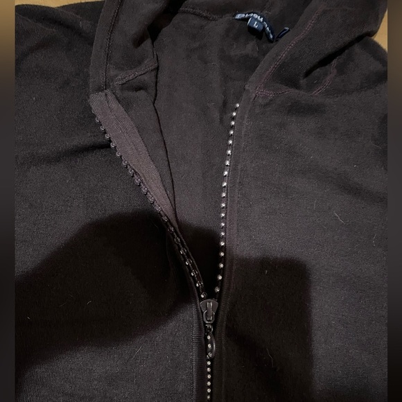 Bijou Jeans size large dark brown hooded sweater rhinestone zip front - Picture 12 of 14